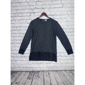 Nina‎ Leonard Zannie Women's Dark Gray Long Sleeve Sweater Zebra Print Trim